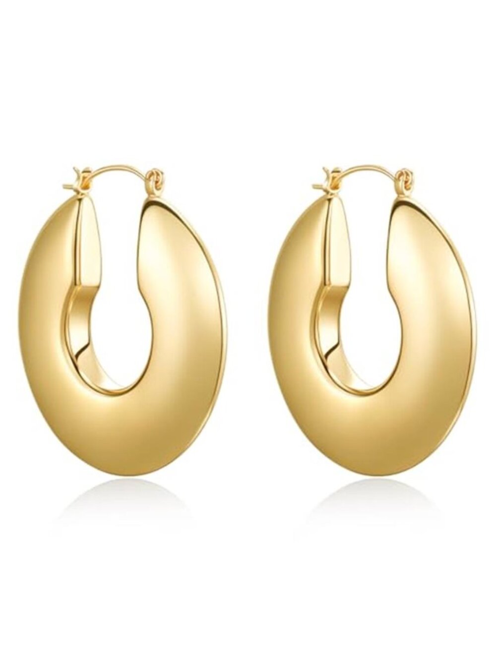 18K Gold Plated Sterling Silver Posts Oval Chunky Hoop Earrings For Women